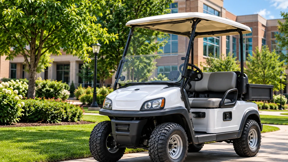Utility maintenance cart beside a commercial property